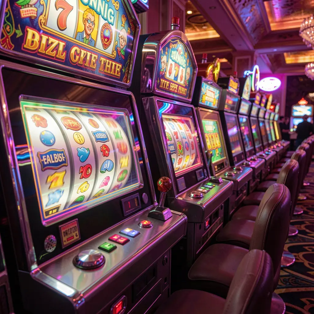 A vibrant casino scene with glowing slot machines and spinning reels showcasing the immersive online casino experience at QQ77777
